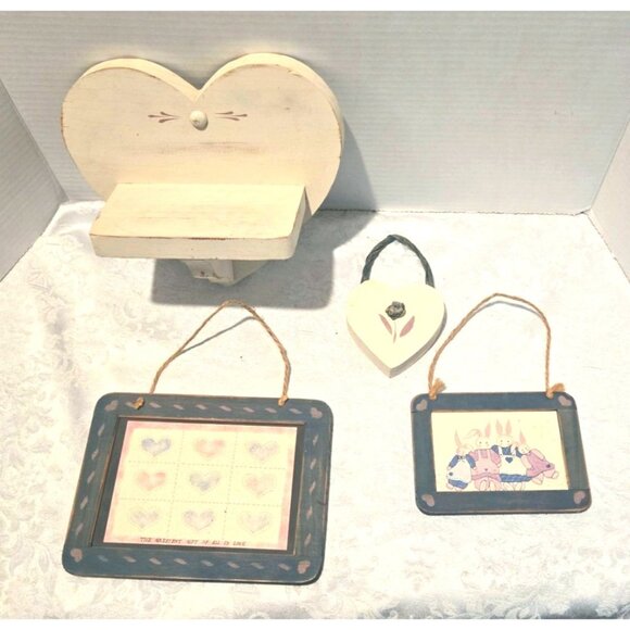 Vintage 1987 Baby Nursery 4 pc HOME INTERIORS Picture Set Signed Handmade Woodwo - Picture 1 of 7